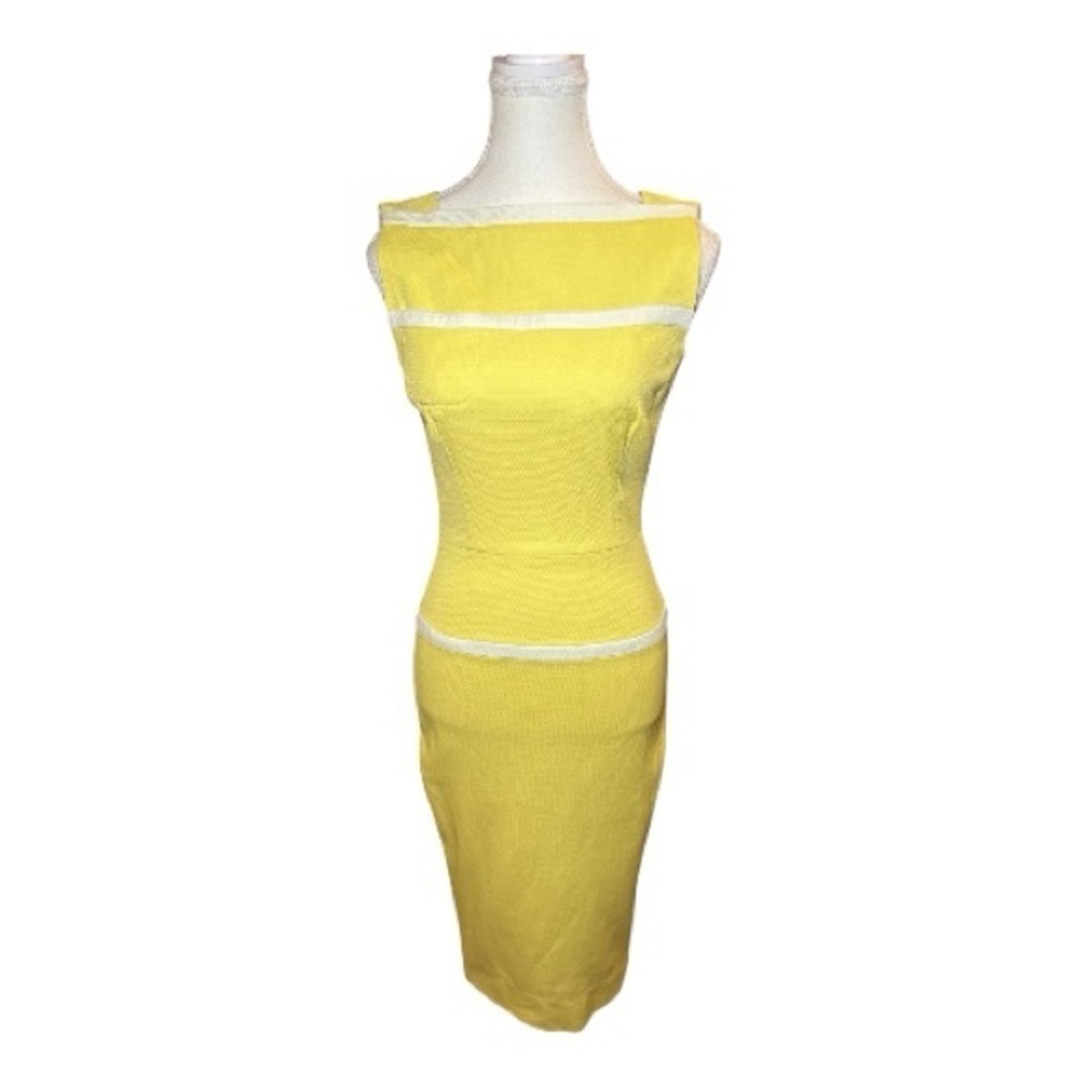 Victoria Beckham Yellow Sleeveless Sheath Dress US 6 UK 10 Summer Cocktail Party - Picture 3 of 16